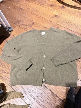 Olive Green V-Neck Button Sweater Cardigan and matching tank - women’s